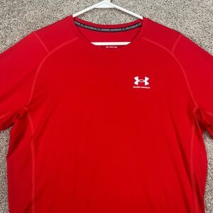 Under Armour HeatGear Compression Red Training Shirt Mens 2XL‎ Long Sleeve